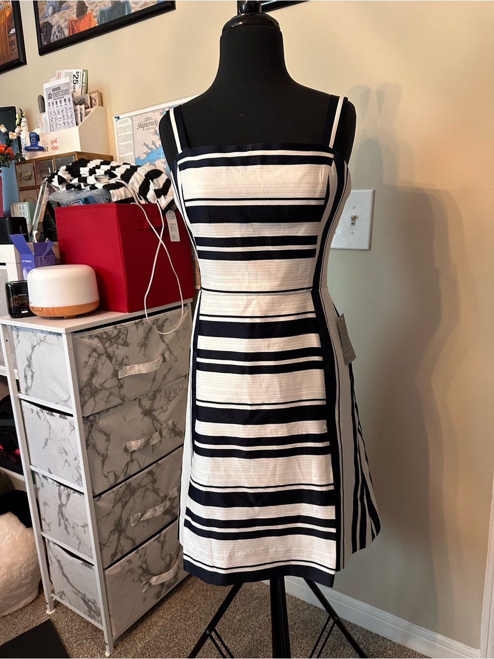 Eliza J Navy and Ivory Striped Dress